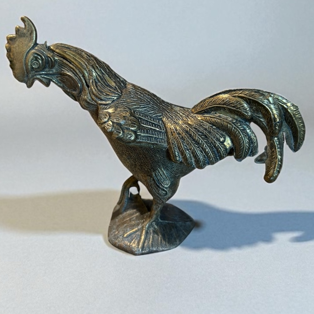 Antique French solid brass rooster ashtray or use as a trinket holder. Unique
